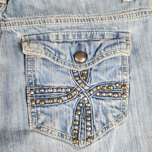 Womens Size 6 Bootcut Studded Flap Pockets Classic Y2K Avril Code Bleu Denim - Picture 7 of 9